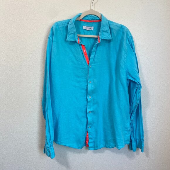 Le Club Peter 100% Linen Shirt - Aqua Size XL - Picture 3 of 9